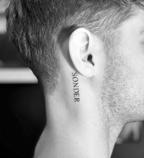 Classic Name Tattoo On The Neck and Behind The Ear